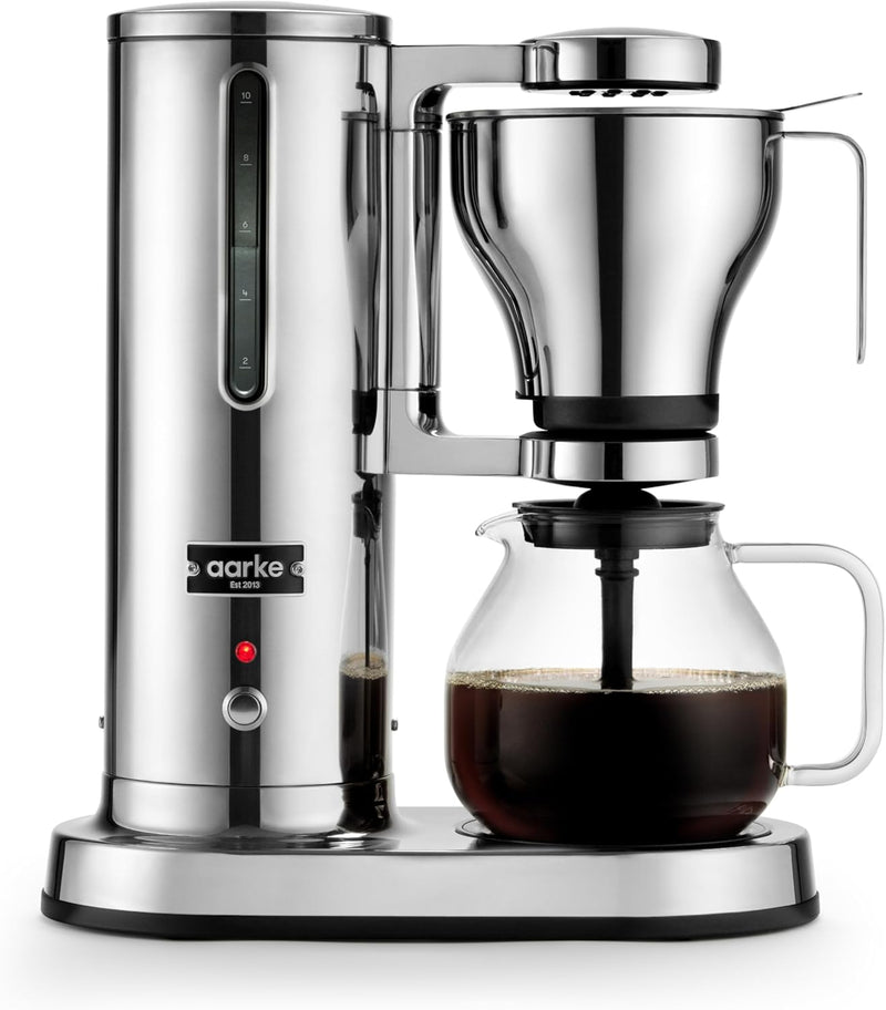 Aarke Cafetera de goteo – Cafetera eléctrica, jarra de cristal, función de mantenimiento de calor, capacidad de 10 tazas, 250 ml - 1,25 l, diseño moderno, cafetera para café de filtro, con certificación ECBC.