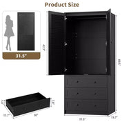 Armario ropero COZONY con 3 cajones y 2 puertas, clóset de madera moderno para dormitorio, armario de pie resistente de color blanco