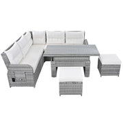Conjunto de sofá seccional de ratán para exteriores con mesa ajustable y sillones reclinables