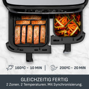 Freidora de aire Tefal Dual Easy Fry de 8,3 l: freidora de aire con 2 compartimentos y cajón XL, 7 programas, 2700 W, tecnología Extra-Crisp, fritura baja en grasa y ahorro de energía, apta para lavavajillas EY9018