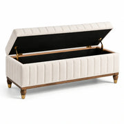 Banco con almacenamiento de madera y tejido de poliéster, beige, 120x45x50 cm