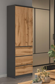 KUBUTKU Armario multiusos con 3 cajones, 3 compartimentos y puertas - Armario universal para oficina y hogar 180,5x50x40 cm Grafito/Roble Wotan
