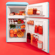 Mini refrigerador Cecotec 2 puertas retro 86L Bolero CoolMarket 2D Origin 86 Blue E, 89,3 cm alto y 48,7 cm ancho, congelador, clase energética E, Total No Frost, luz interior y tirador cromado, azul
