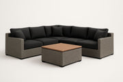 Conjunto de sofá de exterior de resina trenzada con mesa de madera