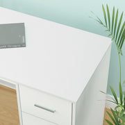Escritorio en L HSH con cajones, escritorio esquinero para oficina en casa, mesa de ordenador con espacio de almacenamiento y armario, escritorio moderno de metal y madera para despacho, blanco, 150 cm