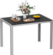 Mesa de jardín Amopatio resistente a la intemperie 110×70 cm, mesa de balcón de WPC y aluminio, mesa de terraza rectangular resistente a los rayos UV, muebles de jardín para exterior, mesa de comedor moderna gris-negro