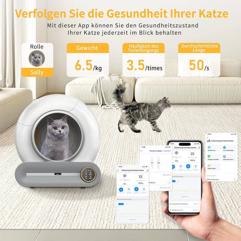 Caja de arena autolimpiable para gatos, grande XXL 68L, arenero automático con bolsas de basura, entrada baja con control por APP, arenero eléctrico para 2 gatos, arenero autolimpiable para gatos