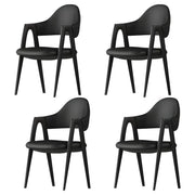 Silla de comedor con reposabrazos de cuero moderna curvada de respaldo abierto