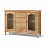Aparador de roble con cristal estriado y cajones 140x85x40cm natural
