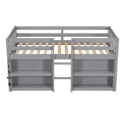 Cama alta infantil individual Whisen de 79.8"L x 43.9"An con estantes de dos niveles y luz LED