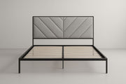 Cama matrimonial de metal con cabecero acolchado gris 160x200x100 cm