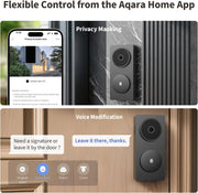 Aqara 2K Video Doorbell G4 con Timbre, HomeKit Secure Video, Hub Matter Integrado, Wi-Fi 2,4GHz/5GHz, Zigbee y Thread, 4:3, Inalámbrico/Cableado, Compatible con Alexa, Google, Home Assistant, Negro