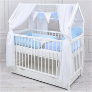 Set completo de cuna Baby Delux, cama casita de 60x120 cm, color blanco, con cajón, barrera anticaídas, colchón, ropa de cama y set de decoración (Prince Stars)