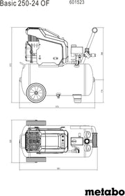 Compresor Metabo Basic 250-24 OF - 120 l/min de capacidad de llenado, 24 l de capacidad de depósito, compresor de aire comprimido móvil de 8 bar, 240 l/min de capacidad de aspiración, 1,5 kW - bajo mantenimiento y sin aceite, para taller y bricolaje
