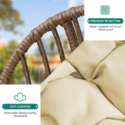 YITAHOME Silla colgante tipo huevo con capacidad de carga de 150 kg, sillón colgante de ratán con cojín y portavasos, silla tipo cesta colgante para jardín, patio, balcón, sala de estar, beige
