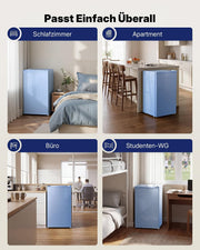 Upstreman 91L Mini-refrigerador con compartimento de enfriamiento rápido, 5 niveles de temperatura (0-10 ℃), eficiente energéticamente, funcionamiento silencioso de 41 dB, compacto y espacioso para dormitorio universitario/oficina, BR321-Azul