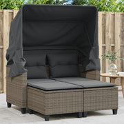 Sofá de jardín de 2 plazas vidaXL con techo y reposapiés, sofá de exterior, muebles de jardín, conjunto de salón para patio, muebles de terraza para dos personas, poliratán gris