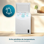 Congelador Horizontal Cecotec 143L Bolero CoolMarket Chest 143P Blanco E. Cesta con asas, control electrónico LED, UltraContact D-Cool, función dual, puerta ZeroG (80º-30º), congelación rápida, compacto