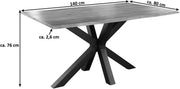 Mesa de comedor con borde natural SAM Spyro 140 x 80 cm, madera de acacia maciza en color natural, mesa de comedor con base de metal tipo araña en negro mate, tablero de 26 mm