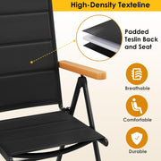 LIFERUN Silla de jardín con respaldo alto plegable, juego de 6 sillas de balcón de aluminio, reposabrazos de WPC, con respaldo y asiento acolchados, ajustable en 7 posiciones, hasta 120 kg, silla de comedor para exteriores, negro, 6 unidades