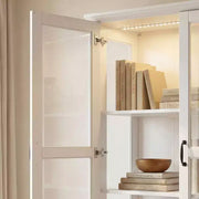 Vitrina Librero Blanca Famapy: Iluminación LED RGB + Almacenamiento en cajón + Puertas de cristal. Organizador espacioso para salas de estar y bibliotecas en casa.