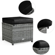 Conjunto de muebles de comedor para patio de 7 piezas de ratán con sofá seccional, mesa de comedor, otomanas y cojines