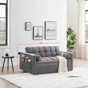 Sofá cama de 2 plazas de terciopelo de 55" con cama extraíble, respaldo ajustable, bolsillos laterales y soporte para teléfono