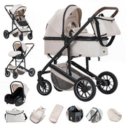 Cochecito 3 en 1 Gcarebb, silla de paseo con portabebés, cochecito completo con altura ajustable, cochecito combinado con marco de aluminio para recién nacidos de 0 a 4 años