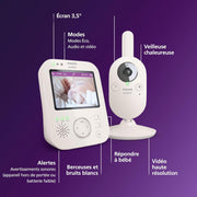 Monitor de bebé con vídeo Philips AVENT Premium, certificado por DEKRA, privado y seguro con cámara y audio, pantalla de 3,5", zoom x4, visión nocturna, nanas, temperatura ambiente, 12 h en modo Eco, SCD891/26