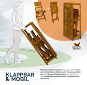 Set de balcón Casaria® para 2 personas, resistente a la intemperie, plegable, madera con certificación FSC®, capacidad de carga de 160 kg, 94x61x117 cm, para jardín, balcón, terraza, 3 piezas, muebles de balcón