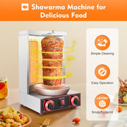 Máquina de kebab giratoria vertical, herramienta de barbacoa, grill de gas de Oriente Medio, barbacoa de mesa con dos tubos de calentamiento de rotación de 360º, 220V 3000W