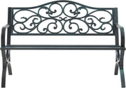 casa.pro Banco de jardín Utav Banco de exterior resistente a la intemperie 127 x 53 x 79 cm Banco de metal máx. 300 kg Gris oscuro con pátina verde Banco de 3 plazas