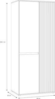 Armario Forte ELISTON 80 90, armario moderno con diseño de listones, 2 puertas, madera técnica, dormitorio, decoración de madera de roble Mauvella|Beige Cachemira, 84 cm de ancho x 200,1 cm de alto x 54 cm de profundidad