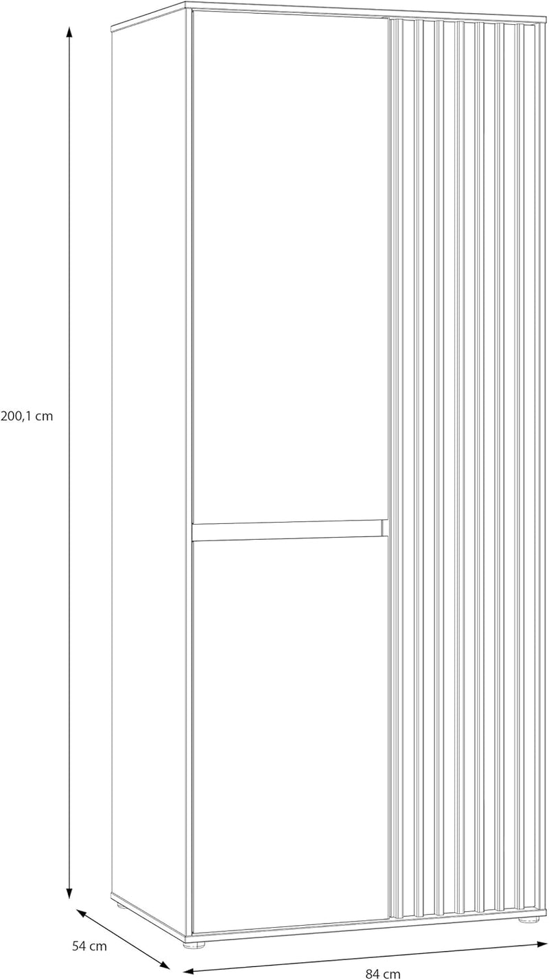 Armario Forte ELISTON 80 90, armario moderno con diseño de listones, 2 puertas, madera técnica, dormitorio, decoración de madera de roble Mauvella|Beige Cachemira, 84 cm de ancho x 200,1 cm de alto x 54 cm de profundidad