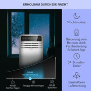 Aire acondicionado portátil Klarstein con manguera de escape, unidad 4 en 1 con ventilador, deshumidificador y modo nocturno, aire acondicionado pequeño y portátil para el hogar y la oficina, bajo consumo, 9000 BTU