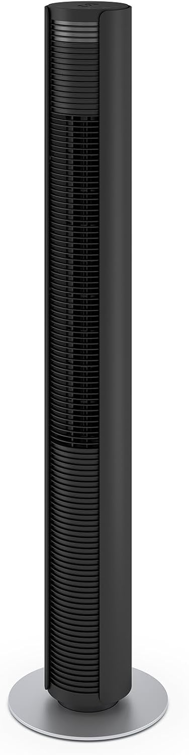 Ventilador de torre Stadler Form Peter, energéticamente eficiente y silencioso con 29 dB(A), con mando a distancia, función de oscilación, 6 velocidades, temporizador de 7 horas, luces LED regulables, adecuado para el dormitorio, negro