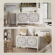 Aparador con almacenamiento, gabinete de almacenamiento con acabado desgastado, 4 puertas talladas y estante ajustable, mueble buffet de madera decorativo