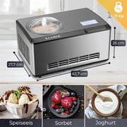Máquina para hacer helados 2 en 1 con compresor, 2 L, 180 W, acero inoxidable, función de refrigeración y calentamiento, máquina para hacer yogur y helado