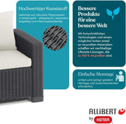 Sofá de jardín de 3 plazas Allibert California color antracita – Sofá lounge con aspecto de ratán para jardín, terraza y balcón – Sofá de exterior resistente a la intemperie incl. cómodos cojines de asiento y respaldo en color arena – 199 x 68 x 72 cm