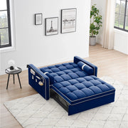 Sofá cama de 2 plazas de terciopelo de 55" con cama extraíble, respaldo ajustable, bolsillos laterales y soporte para teléfono