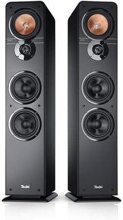 Altavoces estéreo Teufel Ultima 40: par de altavoces de columna HiFi de gama alta, tweeter con corrector de fase, sistema de 3 vías, bass-reflex de doble tubo, música, sonido de cine, juegos - negro