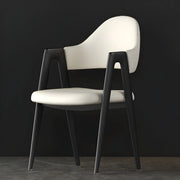 Silla de comedor con reposabrazos de cuero moderna curvada de respaldo abierto