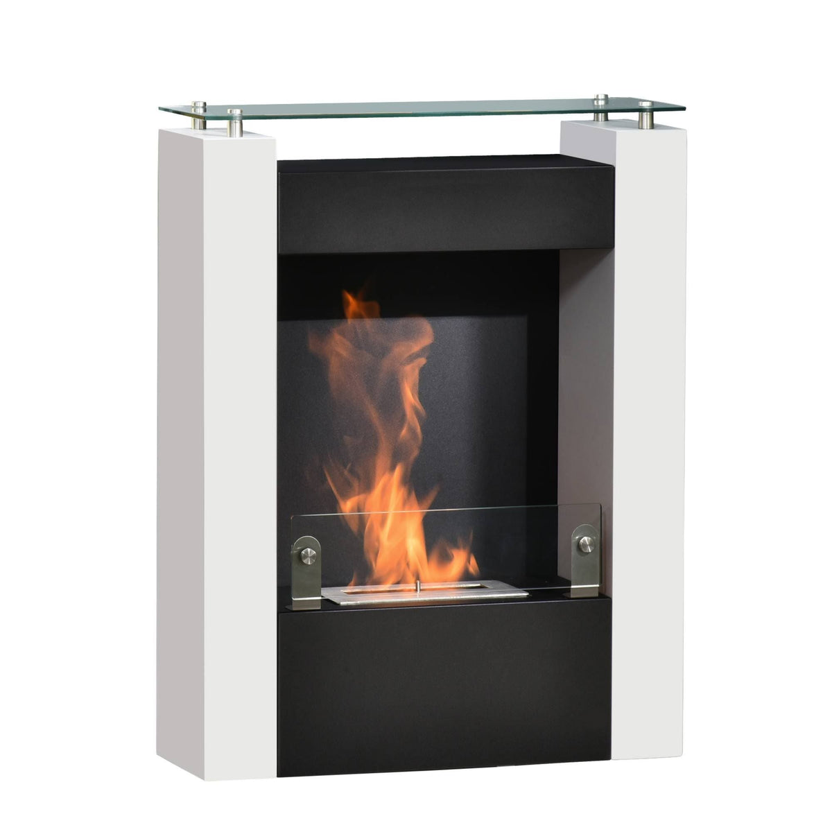 Chimenea de bioetanol HOMCOM de diseño contemporáneo con estante y protector de cristal templado de 6 mm