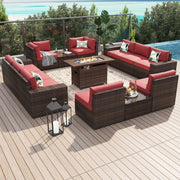 Juego de muebles de patio de 13 piezas con mesa fogata de 44 pulgadas