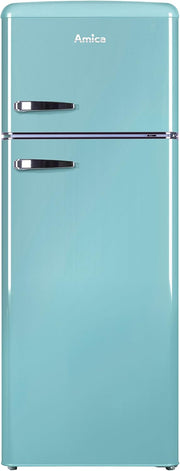 Frigorífico/Congelador Retro Amica KGC 15632 T / Azul hielo (Turquesa) / 144 cm (Al) x 55 cm (An) x 62 cm (Pr) / Diseño retro / Frigorífico con congelador