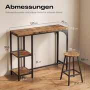 Juego de mesa de bar y taburetes HOKEEPER para 2 personas, barra de cocina, juego de mesa de pub, sala de estar, comedor (retro)