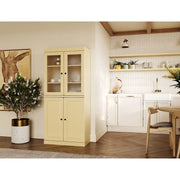 Alacena de madera maciza 100% con puertas de vidrio esmerilado, puertas sólidas, 2 cajones y estantes ajustables
