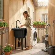 Fregadero portátil para lavandería, lavabo independiente con grifo, dispensador de jabón y mangueras