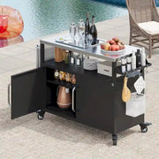 Isla de cocina exterior con encimera de acero inoxidable, mesa para parrilla de metal con gabinete de almacenamiento - N/A