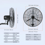 Ventilador nebulizador VEVOR, ventilador oscilante e impermeable de 61,6 cm, 3 velocidades, 7000 CFM, ventilador comercial o residencial para enfriar almacenes, invernaderos, talleres